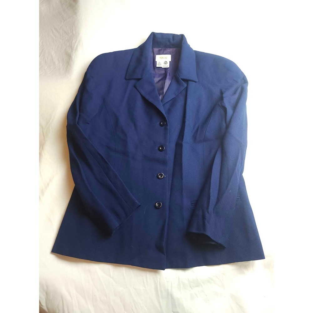 Talbots Vintage Navy Blue 100% Pure New Wool Blazer Jacket Size 12 Womens